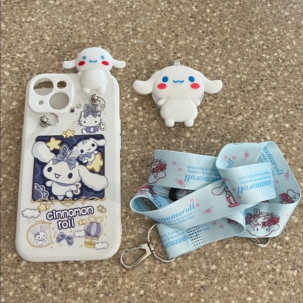 Sanrio Cinnamoroll iPhone 15 Phone Case with phone Lanyard and pop socket